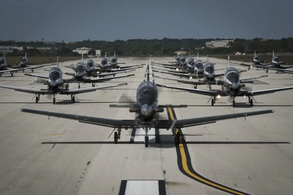 T-6 Texan IIs from the 559th Flying Training Squadron and the 39th FTS participated in an “Elephant Walk” Oct. 26, 2018, at Joint Base San Antonio-Randolph, Texas. An Elephant Walk is more commonly known as a “show of force,” but the squadrons here conducted one to get in touch with their heritage. The exercise was called a “Goat Trot/Snake Slither” as the 559th are the fighting Billy Goats and the 39th are the Cobras.